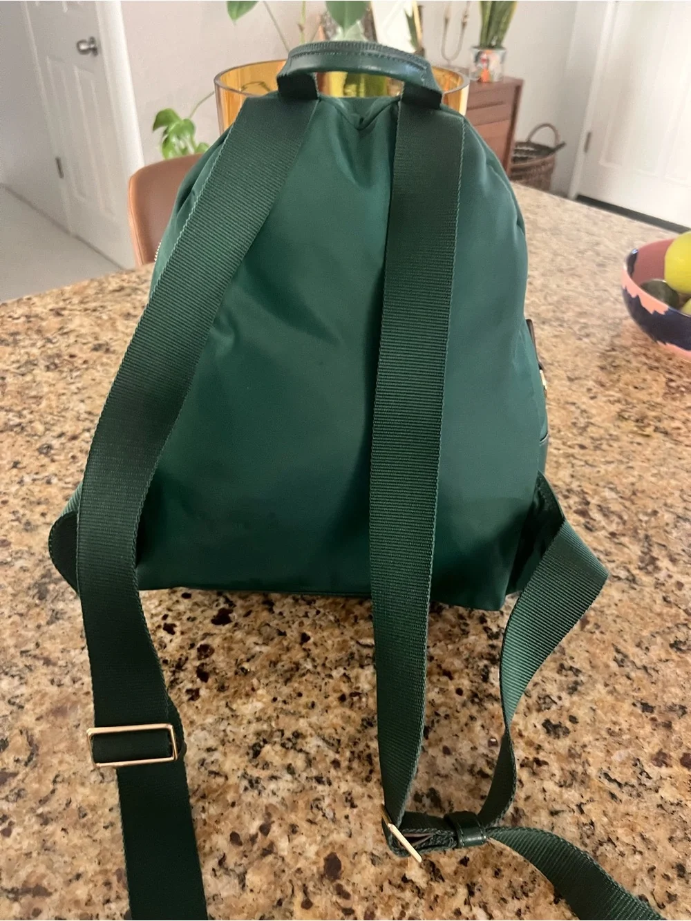 Tory Burch Emerald Green Nylon Mini Backpack with Gold Hardware